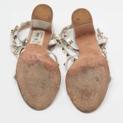 Pre Owned Valentino VLogo Size 36 Silver Leather Ankle Strap Sandals