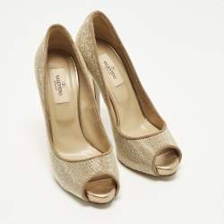 مملوكة مسبقًا Valentino Size 37.5 Beige/Gold Suede Peep Toe Pumps