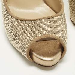 مملوكة مسبقًا Valentino Size 37.5 Beige/Gold Suede Peep Toe Pumps