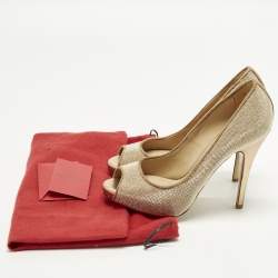 مملوكة مسبقًا Valentino Size 37.5 Beige/Gold Suede Peep Toe Pumps