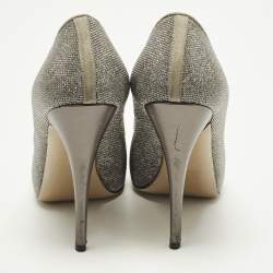 Pre Owned Valentino Size 38 Metallic Silver/Grey Suede Crystal Embellished Peep Toe Pumps