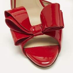 Pre Owned حذاء كعب عالي فالنتينو مفتوح من الأمام جلد لامع أحمر بفيونكة دورسي مقاس 38