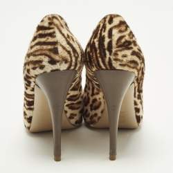 Pre Owned Valentino Size 38 Beige/Brown Calf Hair Platform Peep Toe Pumps