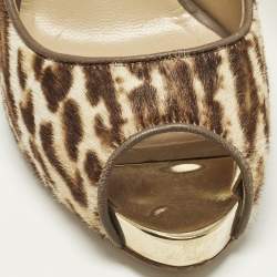 Pre Owned Valentino Size 38 Beige/Brown Calf Hair Platform Peep Toe Pumps