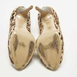 Pre Owned Valentino Size 38 Beige/Brown Calf Hair Platform Peep Toe Pumps