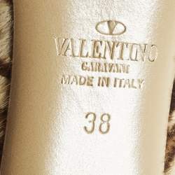 Pre Owned Valentino Size 38 Beige/Brown Calf Hair Platform Peep Toe Pumps