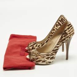 Pre Owned Valentino Size 38 Beige/Brown Calf Hair Platform Peep Toe Pumps