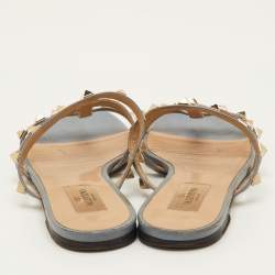 Pre Owned صندل مسطح فالنتينو مرصع روكستد جلد أزرق مقاس 37