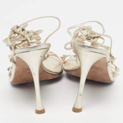 Pre Owned Valentino Rockstud Size 41 Gold Leather Ankle Tie Sandals