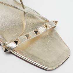 Pre Owned Valentino Rockstud Size 41 Gold Leather Ankle Tie Sandals