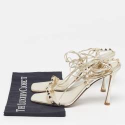 Pre Owned Valentino Rockstud Size 41 Gold Leather Ankle Tie Sandals