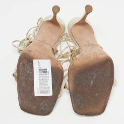 Pre Owned Valentino Rockstud Size 41 Gold Leather Ankle Tie Sandals