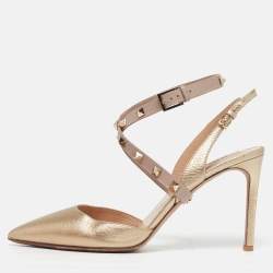مملوكة مسبقًا Valentino Rockstud Size 39 Gold Leather Slingback Pumps