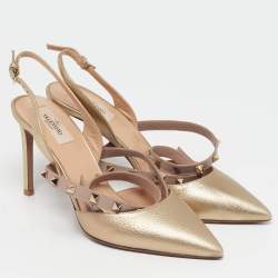 Pre Owned Valentino Rockstud Size 39 Gold Leather Slingback Pumps