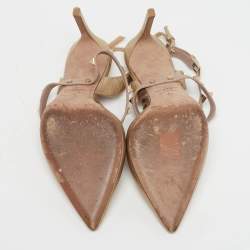 Pre Owned Valentino Rockstud Size 39 Gold Leather Slingback Pumps