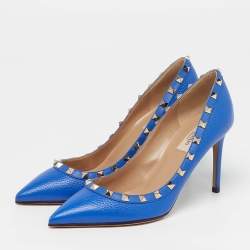 مملوكة مسبقًا Valentino Rockstud Size 39 Blue Leather Pointed Toe Pumps