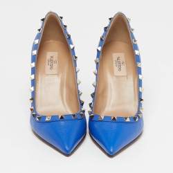 مملوكة مسبقًا Valentino Rockstud Size 39 Blue Leather Pointed Toe Pumps