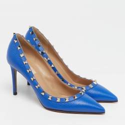 مملوكة مسبقًا Valentino Rockstud Size 39 Blue Leather Pointed Toe Pumps