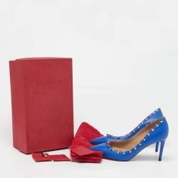 مملوكة مسبقًا Valentino Rockstud Size 39 Blue Leather Pointed Toe Pumps