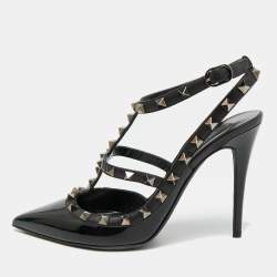 Pre Owned Valentino Rockstud Size 39 Black Leather and Patent Leather Pumps