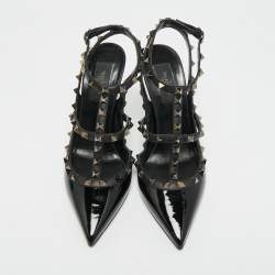 Pre Owned Valentino Rockstud Size 39 Black Leather and Patent Leather Pumps
