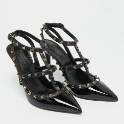 Pre Owned Valentino Rockstud Size 39 Black Leather and Patent Leather Pumps