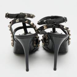 Pre Owned Valentino Rockstud Size 39 Black Leather and Patent Leather Pumps