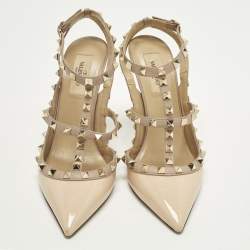 Pre Owned حذاء كعب عالي فالنتينو جلد وردي مزين مسامير قفصي مقاس 40