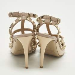 Pre Owned حذاء كعب عالي فالنتينو جلد وردي مزين مسامير قفصي مقاس 40