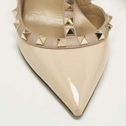 Pre Owned حذاء كعب عالي فالنتينو جلد وردي مزين مسامير قفصي مقاس 40