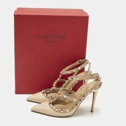 Pre Owned حذاء كعب عالي فالنتينو جلد وردي مزين مسامير قفصي مقاس 40