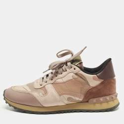 Pre Owned Valentino Rockrunner Size 38 Multicolor Camouflage Leather and Suede Lace Up Sneakers