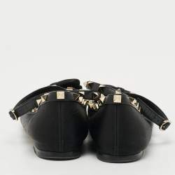 Pre Owned Valentino Rockstud Size 37.5 Black Leather Satin Ballet Flats