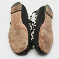 Pre Owned Valentino Rockstud Size 37.5 Black Leather Satin Ballet Flats