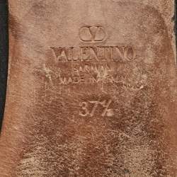 Pre Owned Valentino Rockstud Size 37.5 Black Leather Satin Ballet Flats