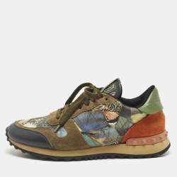 Pre Owned Valentino Rockrunner Size 38 Multicolor Leather and Suede Lace Up Sneakers