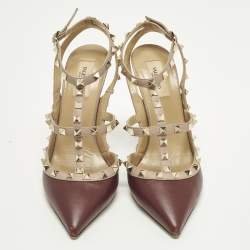 Pre Owned حذاء كعب عالي فالنتينو جلد وردي مزين مسامير قفصي مقاس 40