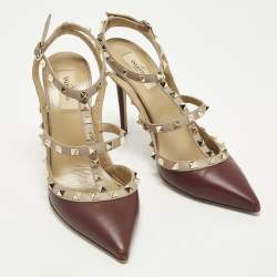 Pre Owned حذاء كعب عالي فالنتينو جلد وردي مزين مسامير قفصي مقاس 40