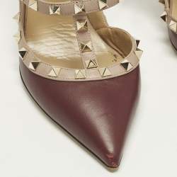 Pre Owned حذاء كعب عالي فالنتينو جلد وردي مزين مسامير قفصي مقاس 40