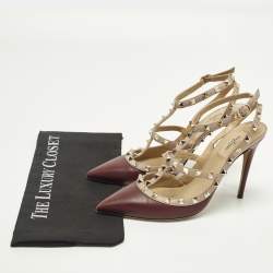 Pre Owned حذاء كعب عالي فالنتينو جلد وردي مزين مسامير قفصي مقاس 40