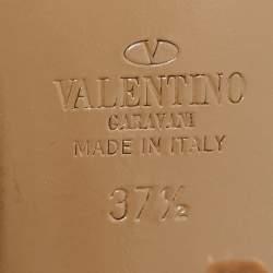 Pre Owned Valentino Rockstud Size 37.5 Beige Leather And Patent Ankle Strap Pumps