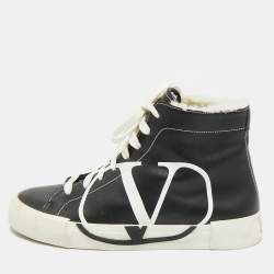 Pre Owned Valentino VLogo Size 38 Black Leather High Top Sneakers