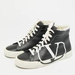 Pre Owned Valentino VLogo Size 38 Black Leather High Top Sneakers