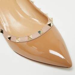 Pre Owned Valentino Rockstud Size 41 Beige/Pink Leather and Patent Leather Wedge Pumps