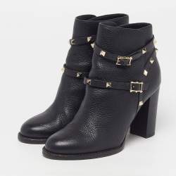 مملوكة مسبقًا Valentino Rockstud Size 39 Black Leather Ankle Length Boots