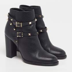 مملوكة مسبقًا Valentino Rockstud Size 39 Black Leather Ankle Length Boots