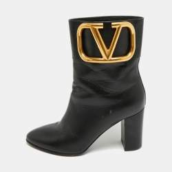 Pre Owned Valentino VLogo Size 37.5 Black Leather Ankle Length Boots