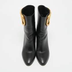 Pre Owned بوت فالتنينو جلد أسود بطول الكاحل مقاس 40