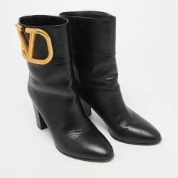 Pre Owned بوت فالتنينو جلد أسود بطول الكاحل مقاس 40