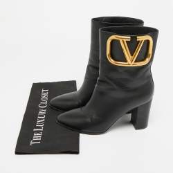 Pre Owned بوت فالتنينو جلد أسود بطول الكاحل مقاس 40